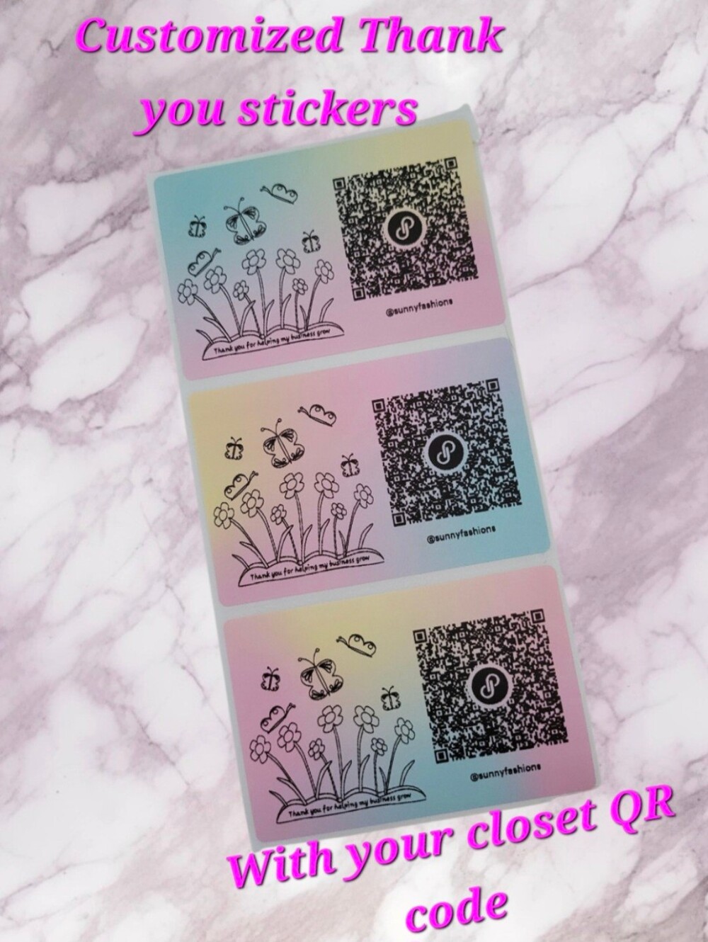 Thank You Sticker Labels with Your Closet QR Code 40 Pcs.